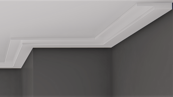 Witte platte plafondlijst PLT 120 met strakke afwerking van 12x2 cm