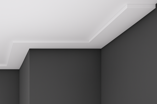 Platte plafondlijst PLT 102 (12x1,2 cm) voor moderne plafondafwerking. Lichtgewicht XPS, overschilderbaar en eenvoudig te monteren. Lengte: 2 meter.